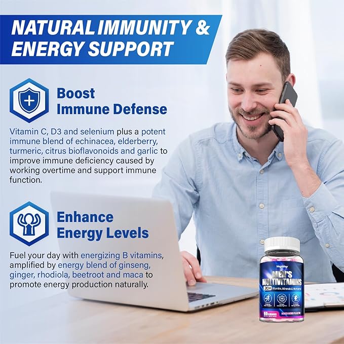 Methylated Multivitamin Gummies for Men - Mens Multivitanins Gummy with Vitamins A C D K E Methylated Folate B Complex Probiotics Omega-3 CoQ10 Herbal Blend - Support Energy &amp Immune Health