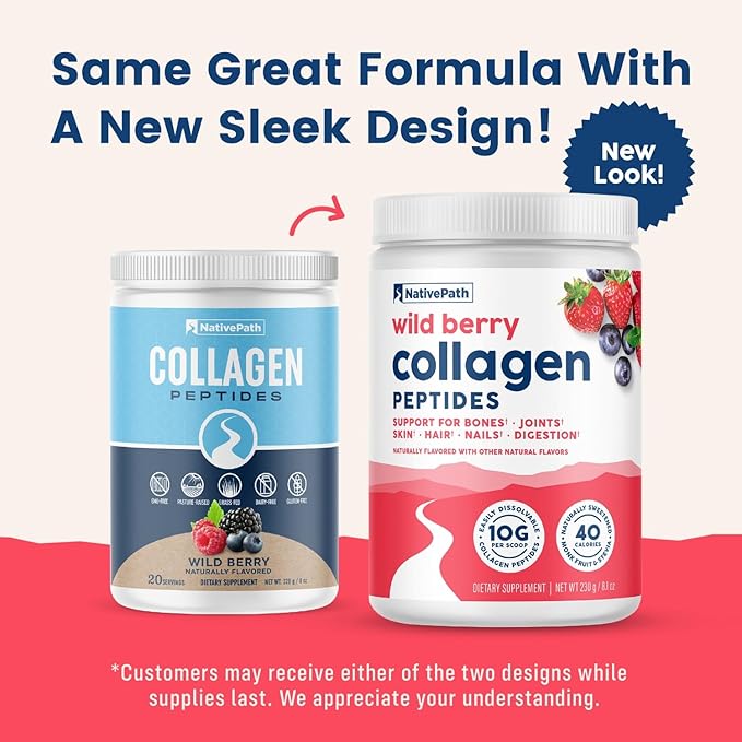 NativePath Wild Berry Collagen Peptides Powder - 10g Grass-Fed Type 1 &amp 3 23 Servings - for Hair Skin Nails &amp Joints - Keto &amp Paleo No Gluten No Dairy (8.1 oz)