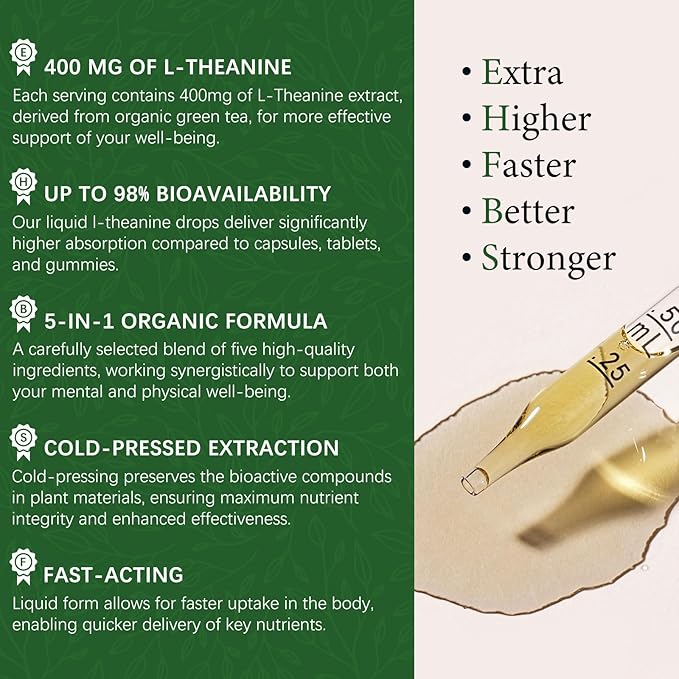 2 Pack L Theanine Drops L-Theanine Supplement 400mg for Adults &amp Kids with GABA Magnesium &amp Ashwagandha Natural Sleep Focus &amp Relaxation Support Vegan Alcohol-Free Non-GMO 4 FL OZ