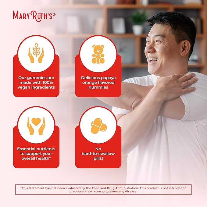 MaryRuth's Multivitamin Gummies for Men | Vitamin A C D E B6 B12 Biotin Zinc | Energy Metabolism | Immunity | Bone Health | Cellular Health | Vegan | Non-GMO | Gluten &amp Sugar Free | 60 Coun