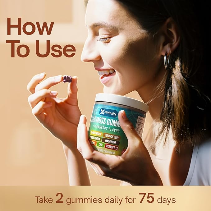 150 Sea Moss Gummies | 9-in-1 Formulation with Irish Sea Moss Ashwagandha Burdock Elderberry Bladderwrack Maca Zinc B12 | Energy &amp Immune Support | Strawberry Flavor Vegan Gummies