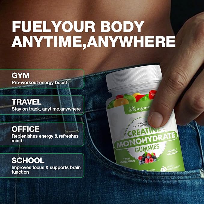 Creatine Monohydrate Gummies - Pre-Workout Creatine for Women Men Enhanced Muscle Strength Boost Focus and Endurance Muscle BuilderComplex L-Taurine + Vitamin B12Vegan Gluten-Free 160 Count