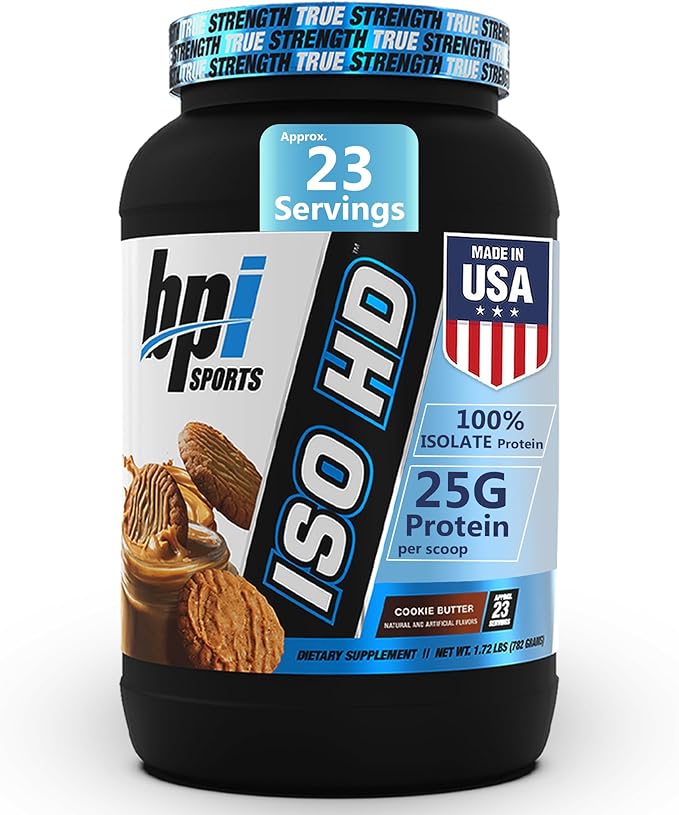 BPI Sports ISO HD Isolate Protein Powder – 100% Whey Isolate Protein Powder for Muscle Gain - Cookie Butter - 1.6 Lb - 23 Servings