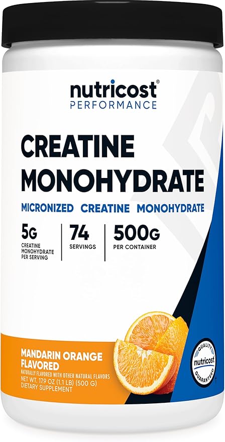 Nutricost Creatine Monohydrate Powder (Mandarin Orange 500 Gram) - Micronized Creatine Supplement - Vegan Non-GMO Gluten Free