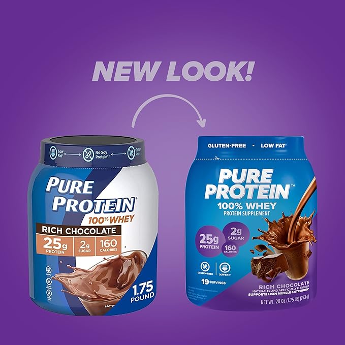 Pure Protein Whey Protein Powder Bundle Vanilla Cream &amp Rich Chocolate 25g Protein 1.75 lbs Each