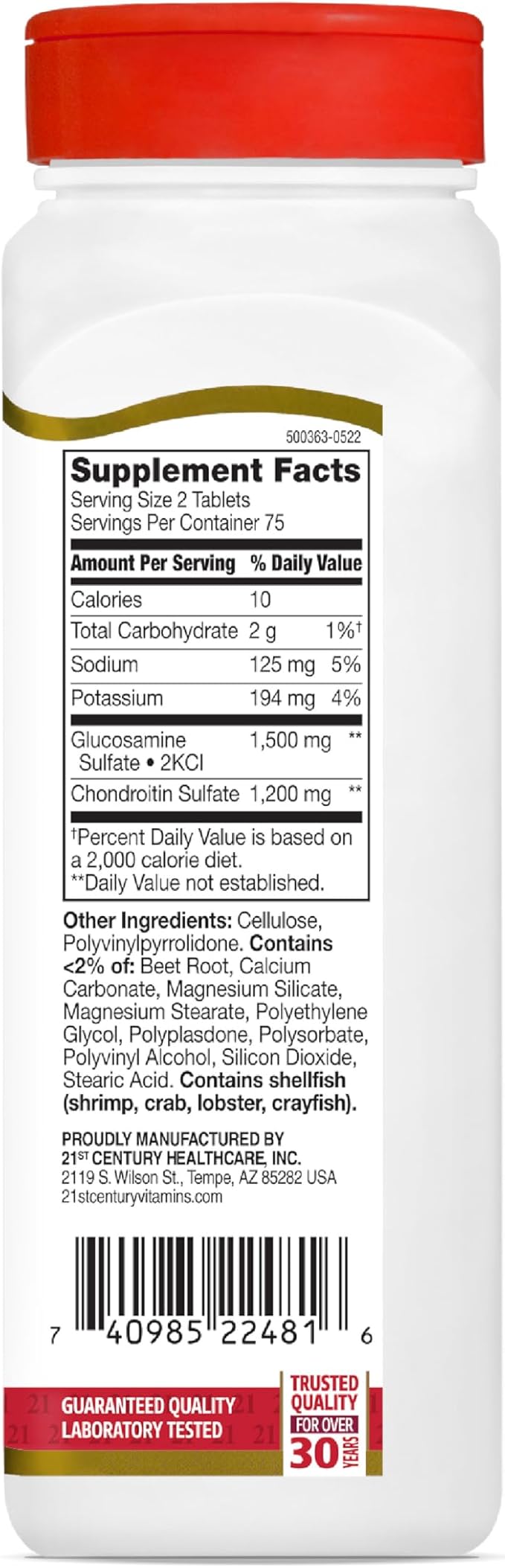 21st Century Glucosamine Chondroitin 750/600mg - Triple Strength Tablets 150 Count