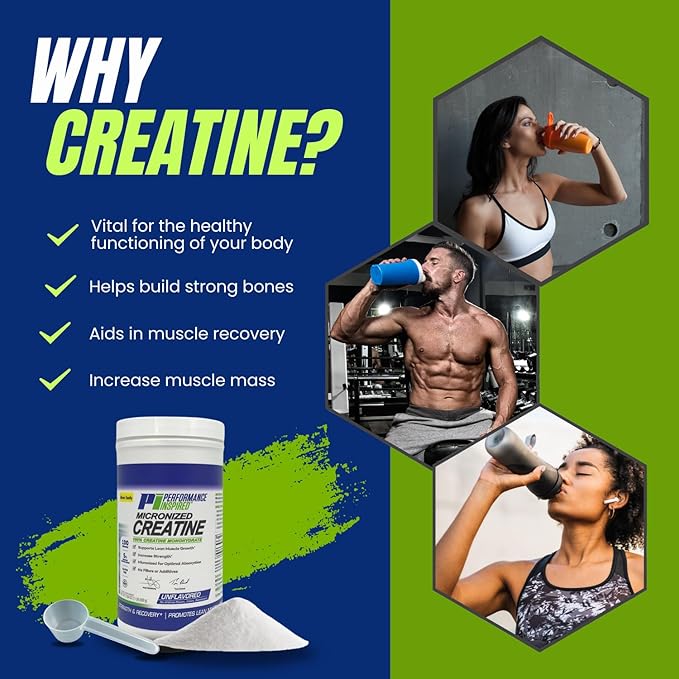 PERFORMANCE INSPIRED Nutrition Micronized Creatine Monohydrate – 100% Pure Unflavored – 5G Per Serving – 100 Servings – 1.1 LB
