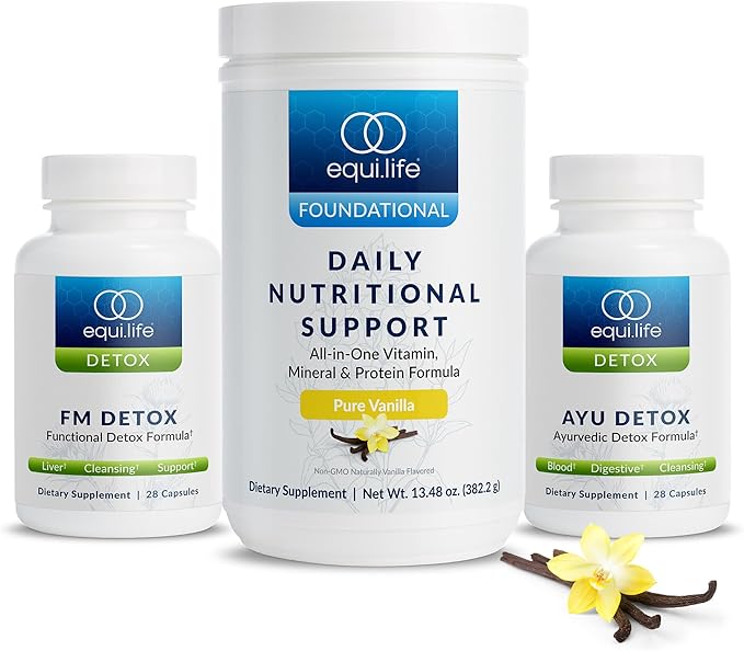 Equilife Dr. Cabral Detox 7 Day Program with Plant Based Protein Vitamins Amino Acids &amp Minerals to Support Full Body Balance Meal Replacement Powder Vegan Gluten Free Vanilla 14 Servings