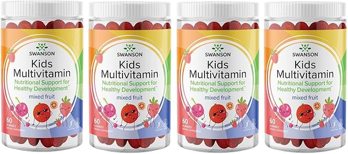 Swanson Kids Mixed Fruit Multivitamin Gummies - Daily Wellness Support for Children - Formula for Healthy Growth and Development - 60 Gummies (4 Pack)