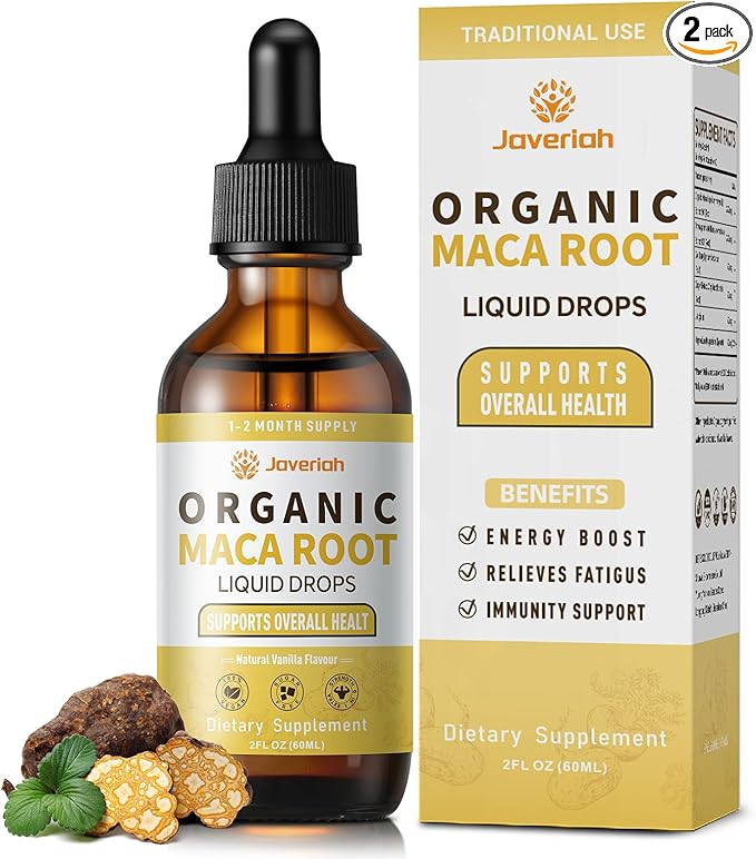 Organic Maca Root Liquid Drops with AshwagandhaGoji BerryGingerMagnesium and L-Arginine for Women and MenAshwagandha Maca Root Supplements Tincture 4 Fl Oz 2 Pack