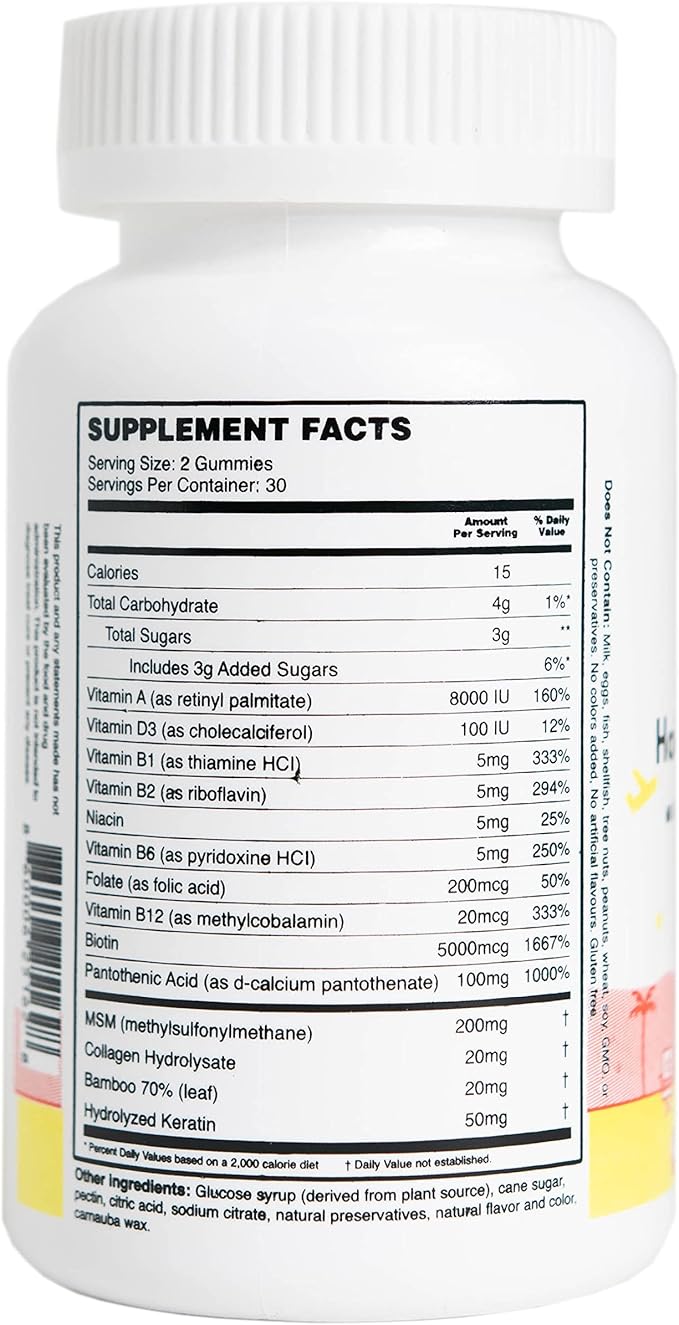 MEWD Teen and Kids Hair Skin+Nails Daily Multivitamin Gummy Strengthener Formula - Chewable Vitamin Supplements with BiotinZincVitamins A B &amp D3 for Girls &amp Boys 60 Made in USA