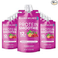 Designer Wellness Protein Smoothie Real Fruit 12g Protein Low Carb Zero Added Sugar Gluten-Free Non-GMO No Artificial Colors or Flavors Raspberry Passion Fruit 12 Count