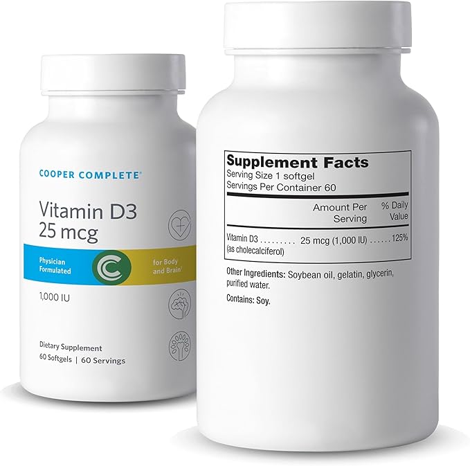 Cooper Complete - Vitamin D3 25 mcg (1000 IU) - Easy to Digest - 60 Softgels Pack of 1