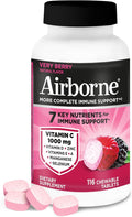 Airborne Vitamin C 1000mg (per Serving) - Very Berry Chewable Tablets (116 Count in a Bottle) Gluten-Free Immune Support Supplement with Vitamins A C E Zinc Selenium Ginger Antioxidants