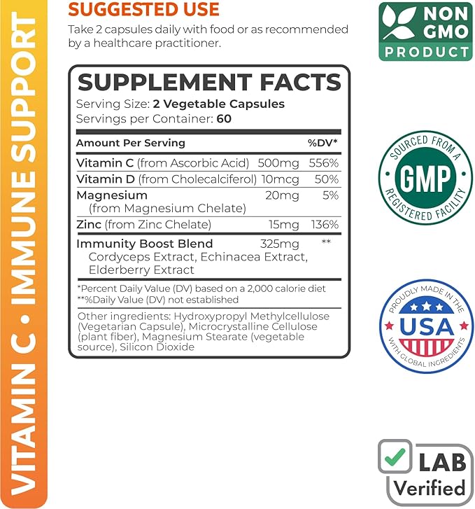Antioxidants &amp Immune Support (2-Month Supply) Immune Vitality Blend - Super Antioxidants - Powerful Super Food Daily Blend (120 Caps) &amp Immune Support Supplement with Elderberry Vitamin C and