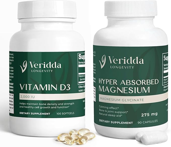 Immunity &amp Inflammation Defense Duo-Vitamin D3 2000 IU Softgels Bone &amp Immune Support100 Softgels and Hyper Absorbed Magnesium Glycinate 275 mgNatural Sleep Aid90 Capsules
