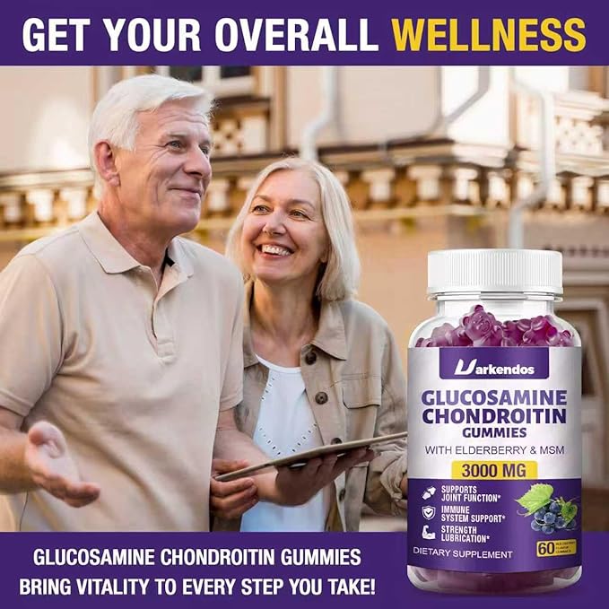 2 Packs 3000MG Glucosamine Chondroitin Gummies with MSM &amp Elderberry Extra Strength - Joint Support Antioxidant Immune Support Supplement for Adults Men &amp Women - 120 Blueberry Gummies