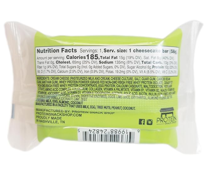 Low Carb Protein Cheesecake Bars | High Protein Gluten-Free Clean Ingredients Snack Bars (20 Key Lime)