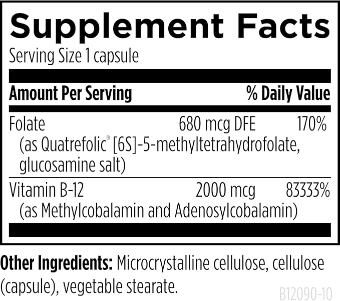 Designs for Health Ultra Methylated B12 + Methyl Folate - Vitamin B12 Methylcobalamin and Folate Supplement Adenosylcobalamin &amp 5-MTHF for Nerve Cellular Energy + Methylation Support (90 Capsule
