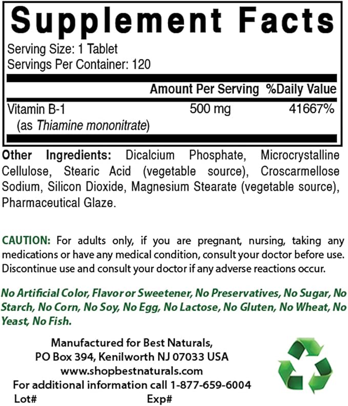 Best Naturals Vitamin B1 as Thiamine Mononitrate 500 mg &amp Calcium Citrate with Vitamin D-3