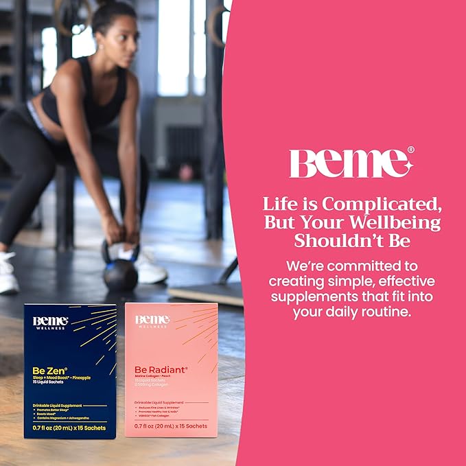 BeMe BeRadiant Peach &amp BeZen Bundle - Liquid Collagen &amp Magnesium Glycinate L-Theanine Supplements