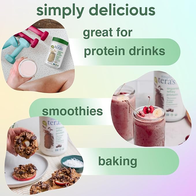 Simply tera's Organic Whey Protein Powder - Grass Fed Whey Protein Powder Without Artificial Sweeteners Clean Non-GMO Gluten-Free - Dark Chocolate 12 Oz