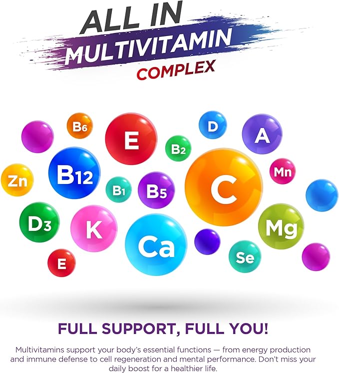 All in Multivitamin Complex – Daily Tablet with Calcium Iron Zinc Vitamin C B Complex D3 E A &amp More – Complete Daily Nutritional Support for Adults – 60 Tablets | 60 Day Supply