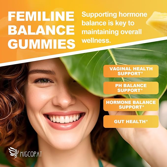 Premium Feminine Balance Gummies – 2 Pack Probiotic + Enzyme Blend for Digestive Hormone &amp PH Balance Pineapple Flavor 120 Gummies