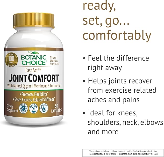 Botanic Choice Fast Act Joint Comfort with NEM Natural Eggshell Membrane Turmeric Curcumin Bioperine &amp White Willow Bark Supports Joint Health 60 500mg Capsules