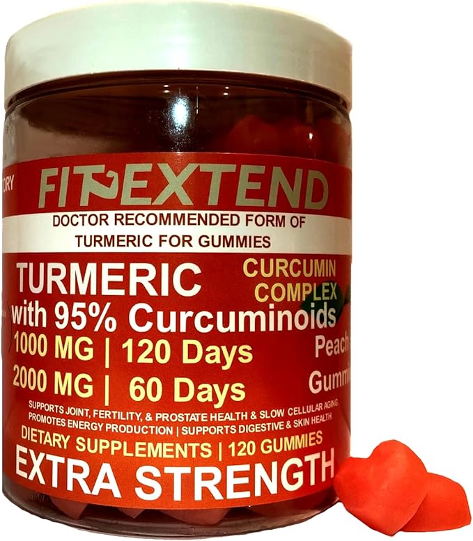 Turmeric Gummies 1000 mg with Turmeric Curcumin Complex 120 Days Immune Support Healthy Skin Joint Health Vegan Tasty Chewable Peach Flavored Gummy Extra Strength