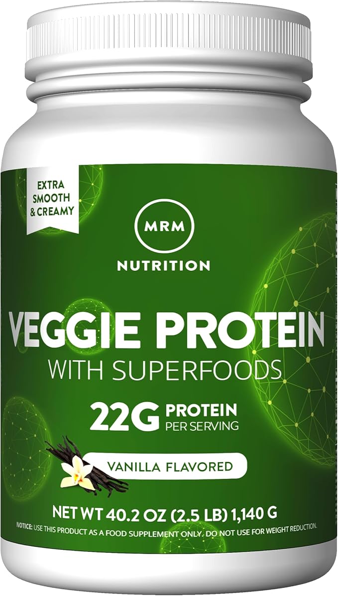 MRM Nutrition Veggie Protein with Superfoods - Vanilla Flavored Protein Powder for Women &amp Men 22g of Vegan Protein Amino Acids &amp Digestive Enzymes Gluten &amp Dairy Free - 33 Servings