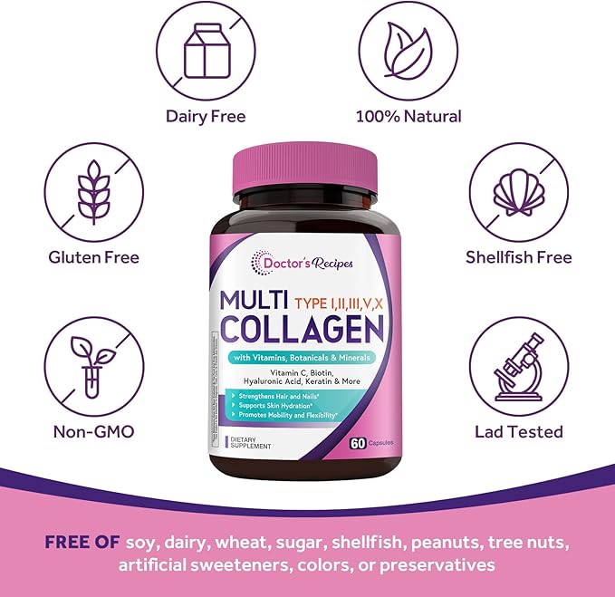 Doctor's Recipes Women’s Probiotic &amp Collagen Complex Bundle Digestive Vaginal &amp Urinary Health Hair Nails Skin Health Delayed Release Probiotic Capsules 60ct &amp Collagen Complex Caps