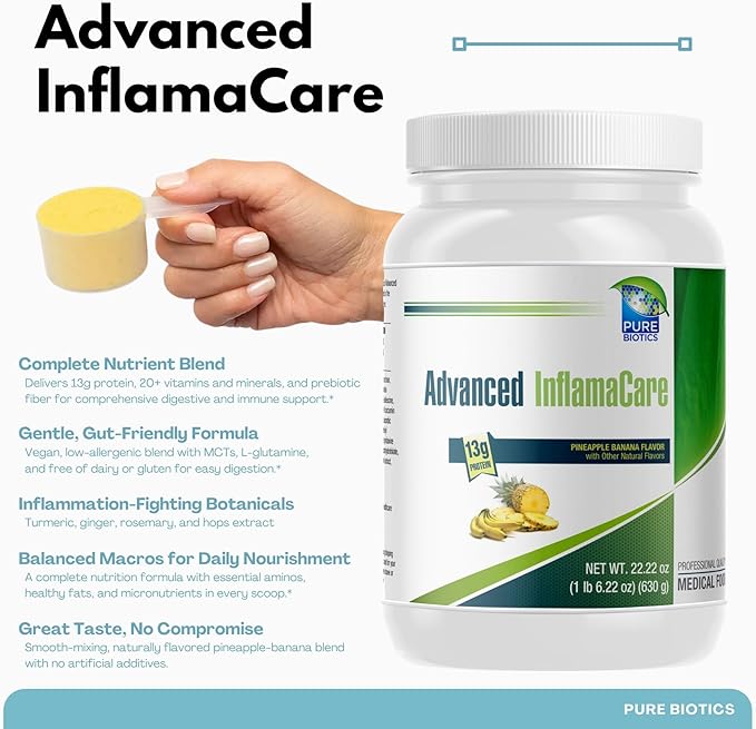 Advanced InflamaCare Protein Powder – Plant-Based Gut &amp Immune Support | 13g Vegan Protein with L-Glutamine Curcumin Turmeric &amp Prebiotics | Pineapple-Banana Flavor