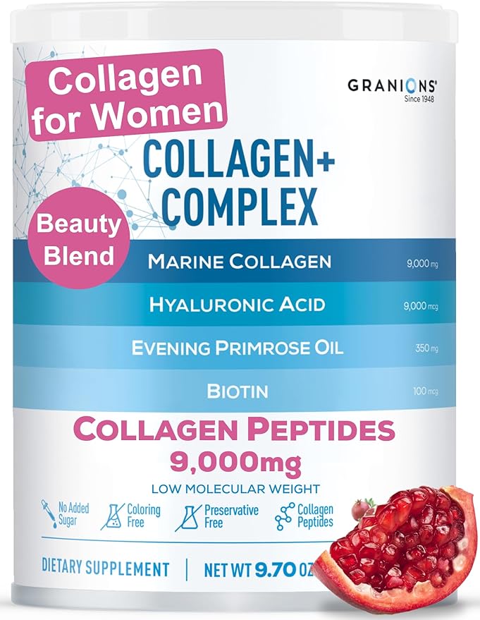 Granions Marine Collagen Pomegranate Powder Biotin Keratin Collagen Complex and Collagen Complex CoQ10 Bundle