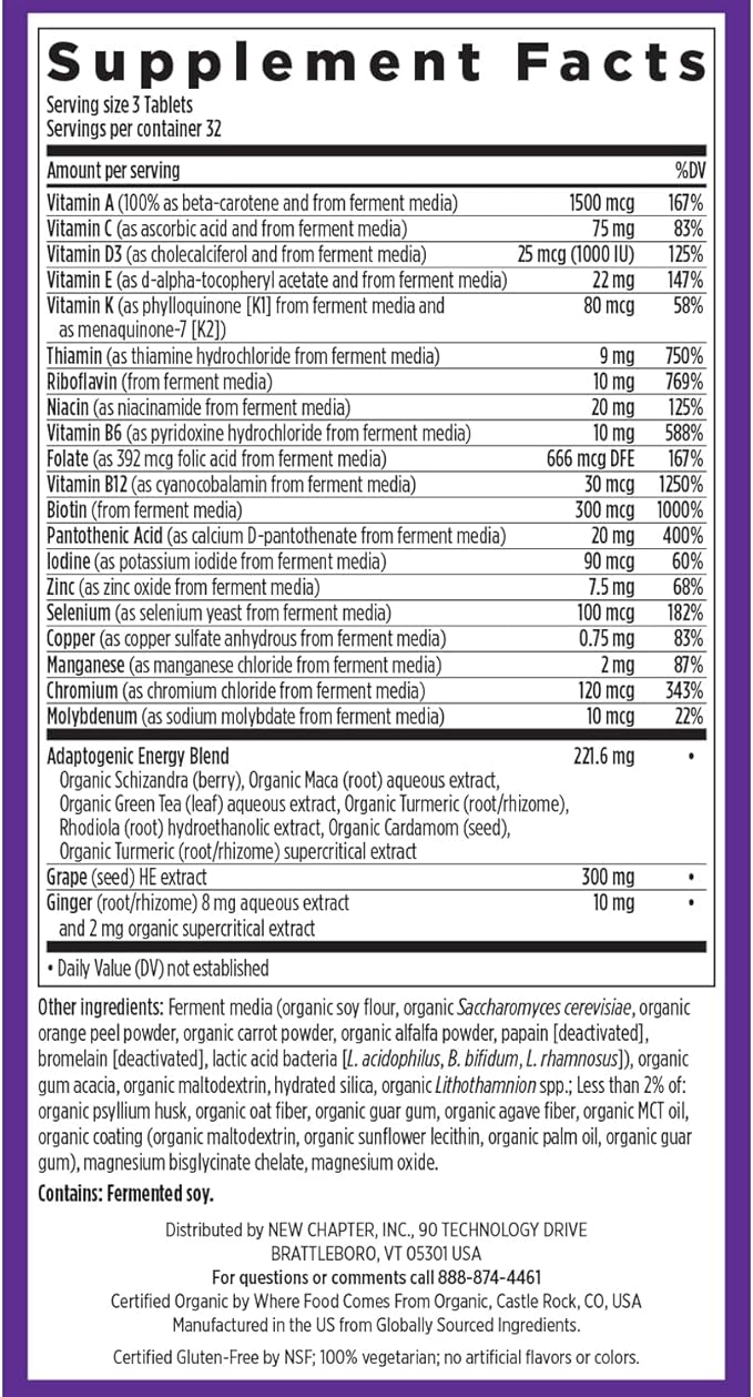 New Chapter Energy Supplement - Perfect Energy Multivitamin for Balanced Energy + Stress Support with B Vitamins + Vitamin D3 + Organic Non-GMO Ingredients - 96 ct
