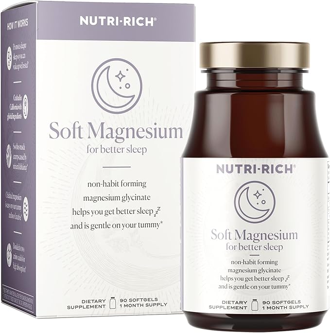 Nutri-Rich Magnesium Glycinate Chelate Magnesium 400mg for Better Sleep MCT Oil High Potency Easy Absorption Muscle Heart Health Relaxation Gluten Free No Soy No Artificial Additives