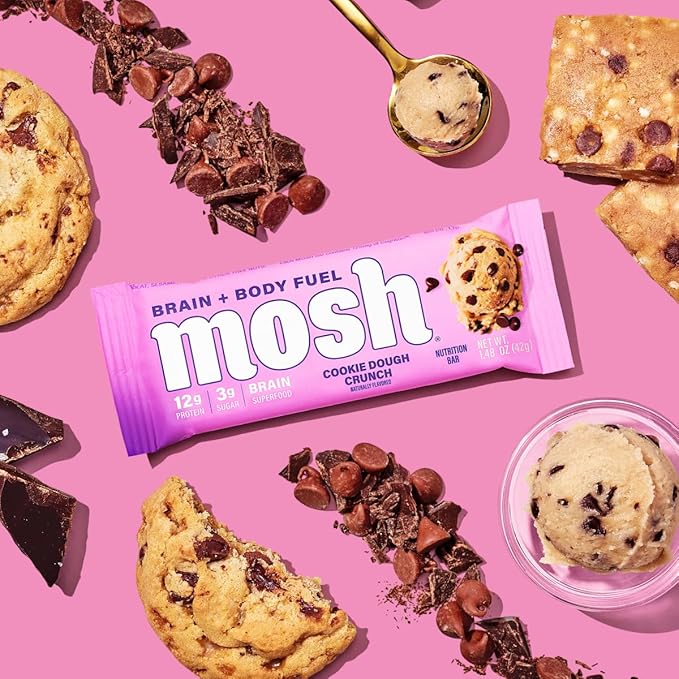 MOSH Cookie Dough Crunch Keto Protein Bars High Fiber Low Carb Gluten Free High Protein Brain Healthy Snack 12 Count