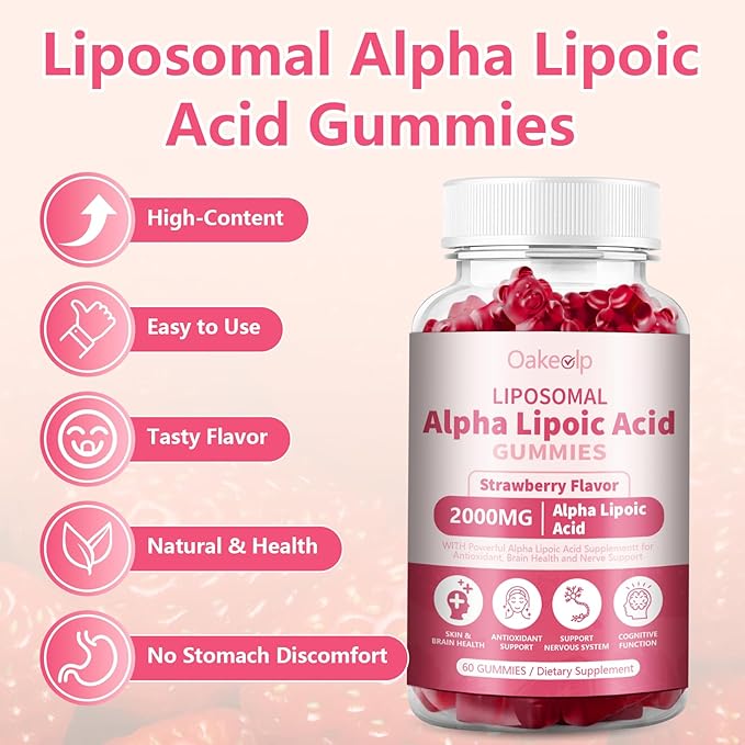 2 Pack Liposomal Alpha Lipoic Acid Gummies 2000mg GummiesHigh Potency ALA Complex Biotin &amp Benfotiamine for Antioxidant Brain Health and Nerve* SupportLiposomal Enhance 98% Absorption