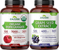 Zazzee USDA Organic Pomegranate Extract &amp Antioxidant Rich Grape Seed Extract | Polyphenol Anti Aging Bundle | Non-GMO Vegan &amp ISO Lab Tested