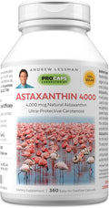 ANDREW LESSMAN Astaxanthin 360 Softgels - 4000 mcg Natural Astaxanthin Powerful Anti-Oxidant Carotenoid. Protection for Eyes Heart Skin and More. No Additives. Easy to Swallow Softgels