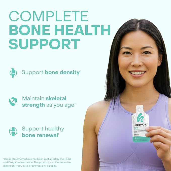 Healthycell Bone Strength Liquid Supplement - Bone Health Supplement with Calcium Magnesium Vitamin D3 &amp Vitamin K2 for Bone Density &amp Preservation - 30 Gel Packs Tropical Flavored