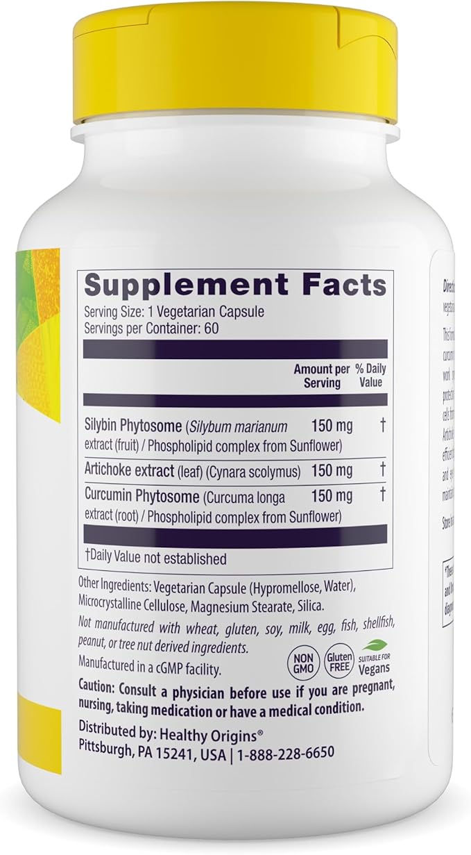 Healthy Origins Silymarin Artichoke Turmeric Liver Support – with Silymarin Phytosome Artichoke Extract &amp Curcumin – Supports Liver Health Antioxidant Protection &amp Digestion – 60 Capsules