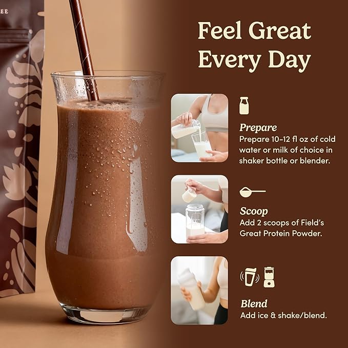 Field's Great Plant-Based Protein with Fiber for Muscle Maintenance Vegan Protein Powder Whey Free Gluten Free Dairy Free - 30g of Protein and 5g Fiber in Each Serving - 4 Servings (Variety)