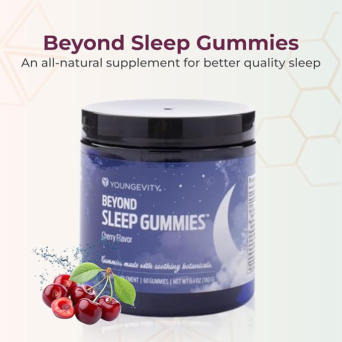 Youngevity Beyond Sleep Gummies – Plant-Derived Melatonin GABA L-Tryptophan Chamomile – Supports Restful Sleep and Relaxation – Tart Cherry Flavor – 60 Vegan Sugar-Free Gummies