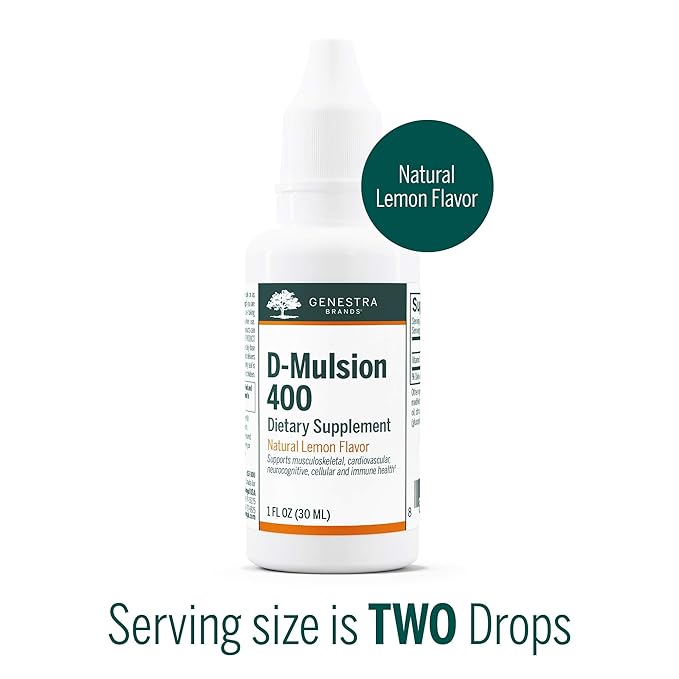 Genestra Brands D-Mulsion 400 - Liquid Vitamin D Supplement - Natural Lemon Flavor - 1110 Servings