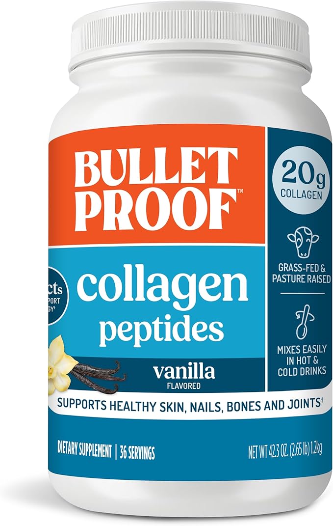 Bulletproof Vanilla Collagen Protein Powder with MCT Oil 19g Protein 42.3 Oz Value Size Collagen Peptides and Amino Acids for Healthy Skin Bones and Joints