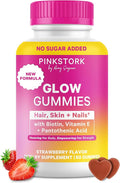 Pink Stork Total Glow Gummies for Women – Hair Skin &amp Nails Vitamin with Biotin Vitamin A B6 B12 Folate Zinc &amp More – Support for Radiant Skin Strong Nails and Healthy Hair – 60 Berry