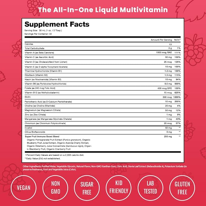 NutraChamps Complete Liquid Multivitamins | No Added Sugar | Vitamins for Women Men &amp Kids | Vegan Liquid Vitamin Multimineral Supplement | Energy Immunity &amp Beauty