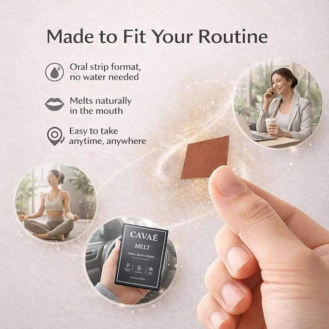 Cavae Iron Melts with 19mg Ferric Saccharate Folate Citric Acid Monk Fruit Naturally Enhances Iron Absorption Gut Health Boost EnergyZero Sugar Raspberry Flavor 30 Oral Strips (1)
