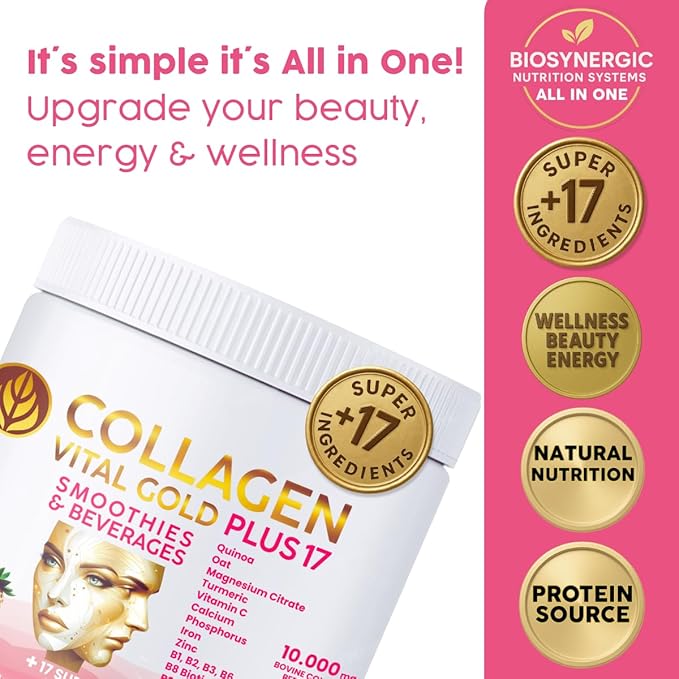 Vital Life Collagen Peptides Powder +17 Super Ingredients 1.6 lb (Pack of 6) Red Berries Flavor Supports Hair Skin Nails Bones Joints &amp Digestive Health Collagen for Women &amp Men.